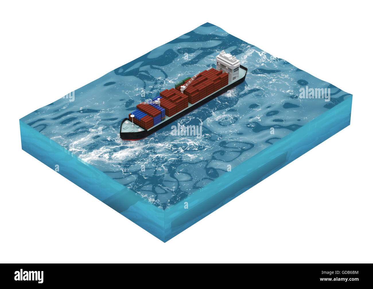 container cargo ship on section of sea, water carriage and maritime transport, Ship, boat, vessel, render for infographic. isolated Stock Photo