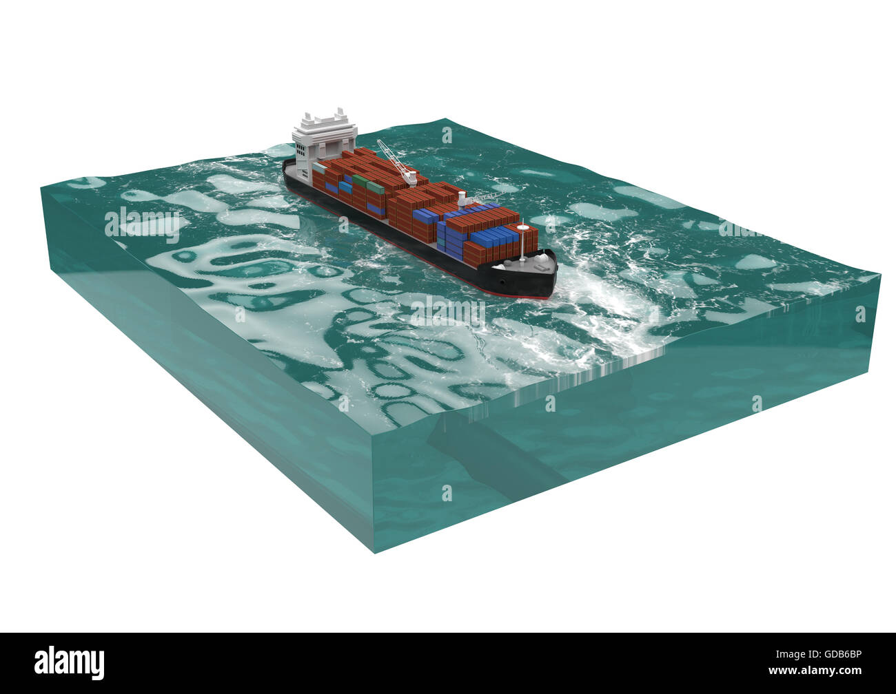 container cargo ship on section of sea, water carriage and maritime transport, Ship, boat, vessel, render for infographic. isolated Stock Photo