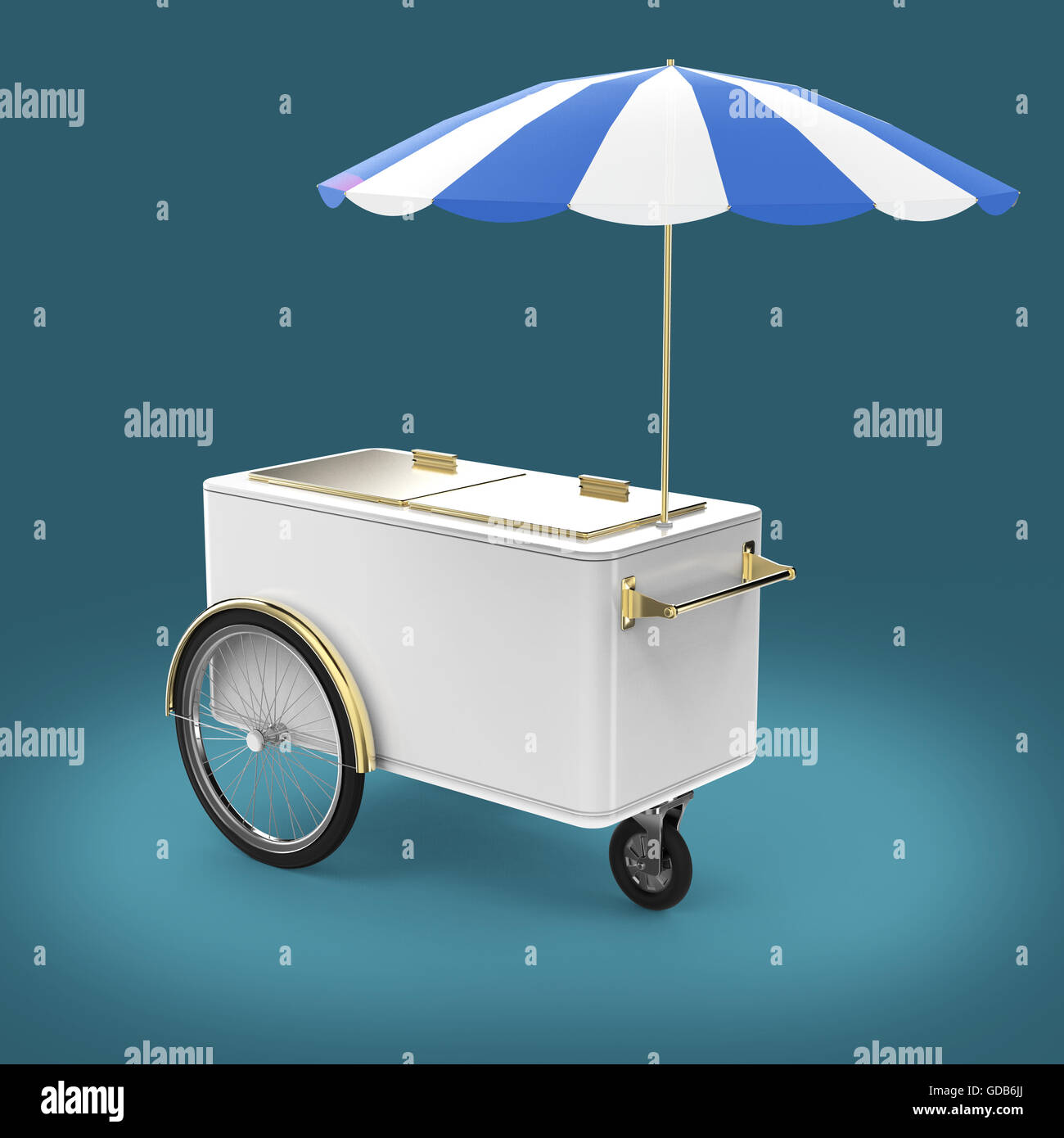 Promotion counter on wheels with umbrella, food, ice cream, hot dog push cart Retail Trade Stand