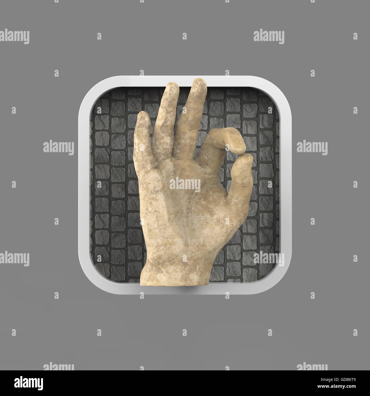 shiny hand showing OK rounded square application icon 3d Stock Photo ...
