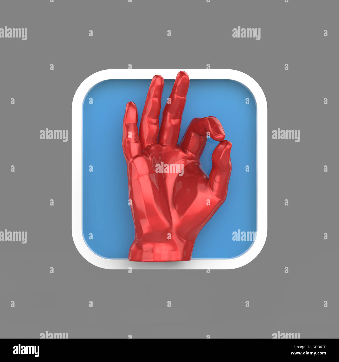 shiny hand showing OK rounded square application icon 3d Stock Photo ...