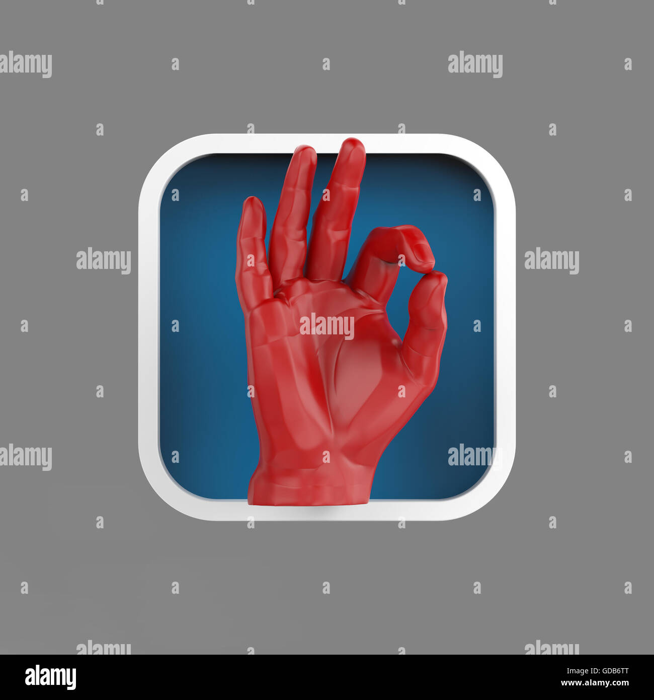 shiny hand showing OK rounded square application icon 3d Stock Photo ...
