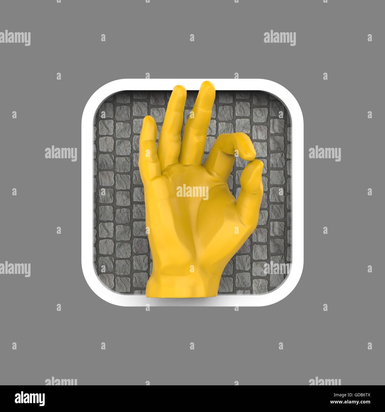 shiny hand showing OK rounded square application icon 3d Stock Photo ...