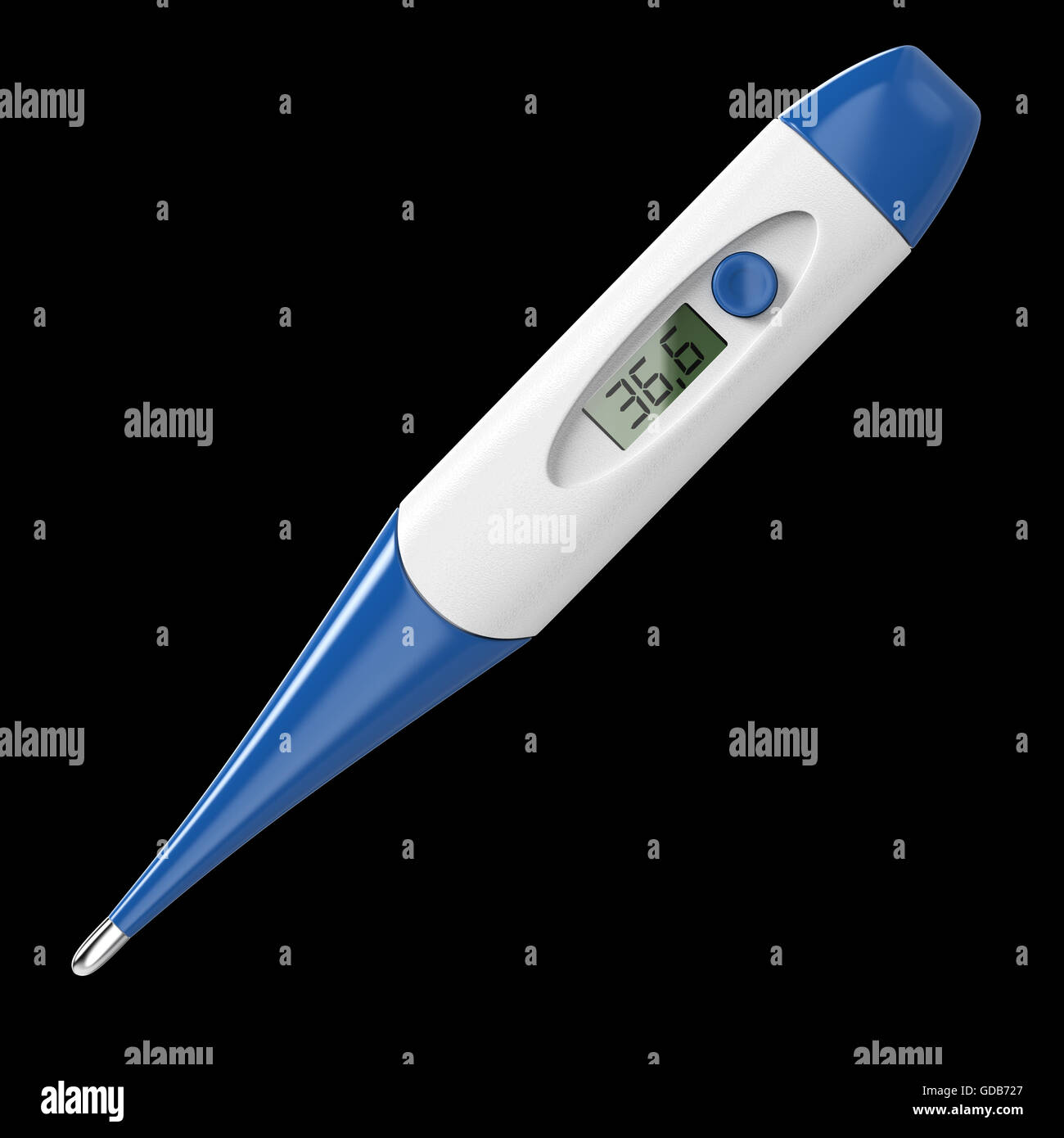 Medical digital thermometer made of whithe and blue plastic . Isolated