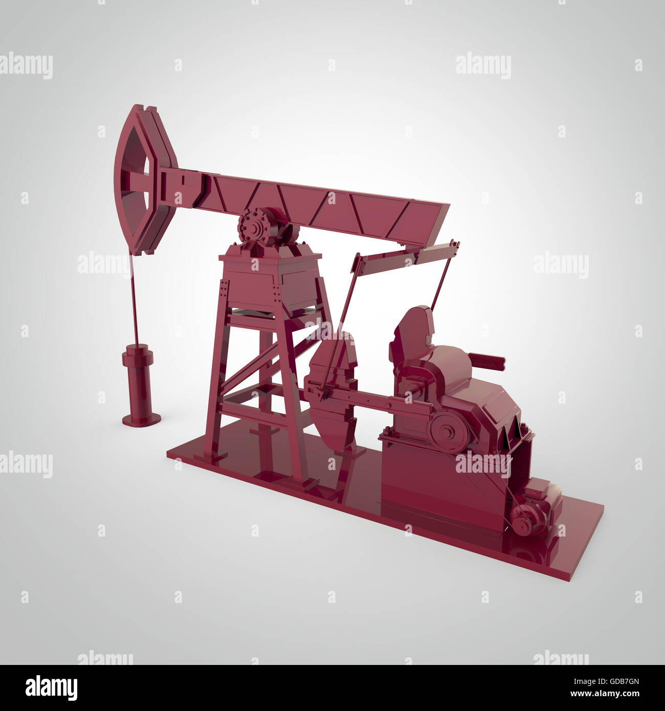 High detailed red metallic pumpjack, oil rig. isolated rendering. fuel