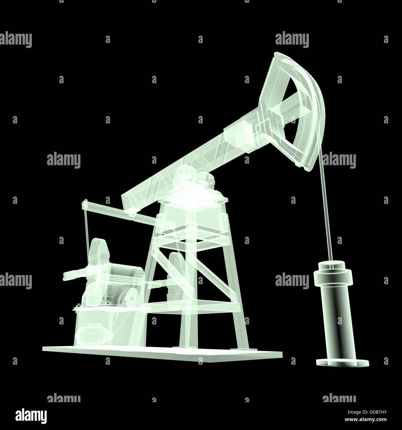 High detailed xray pumpjack, oil rig. isolated rendering. fuel