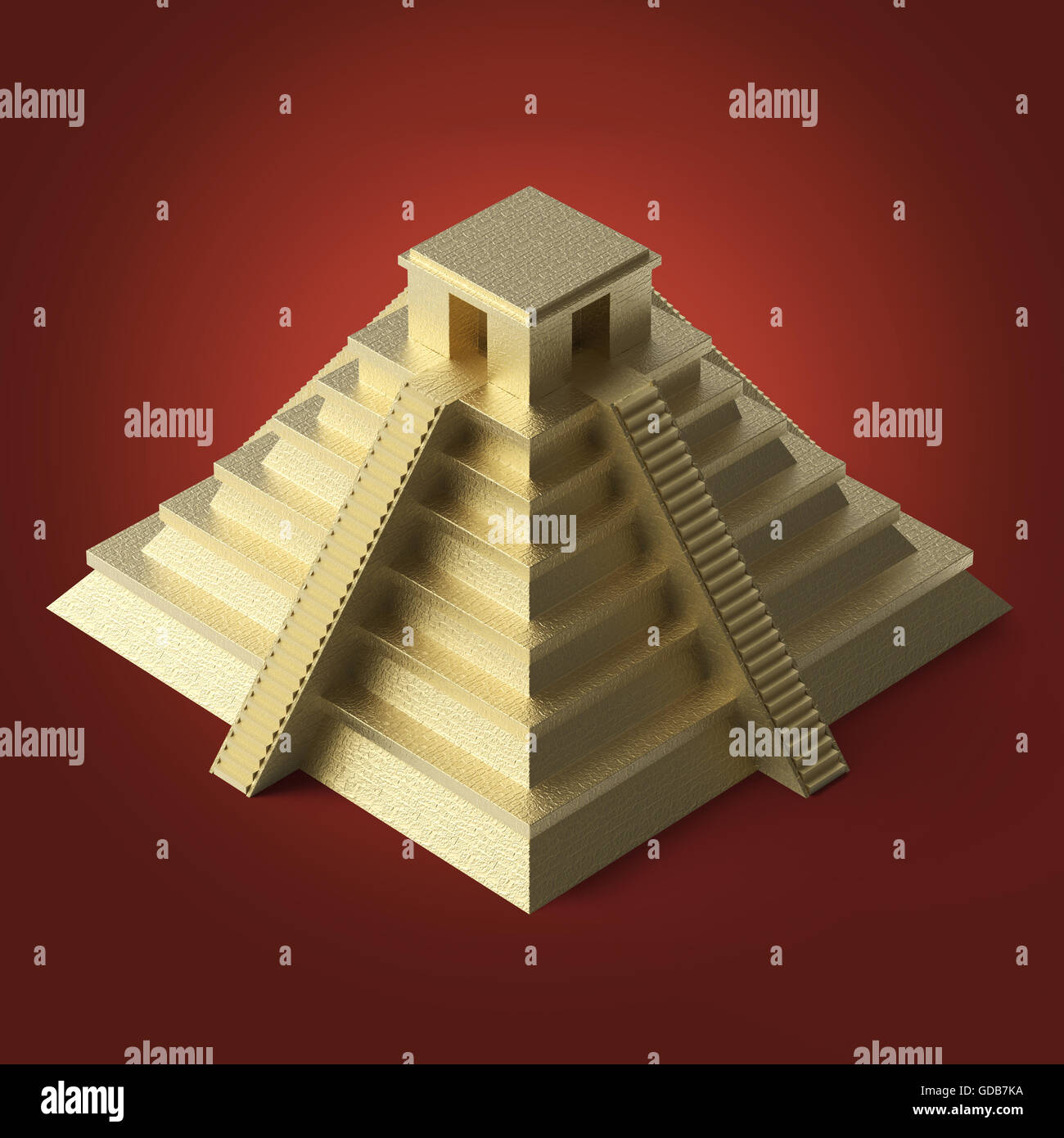 Precious golden metal Mexican Mayan Aztec Pyramid, high quality render 