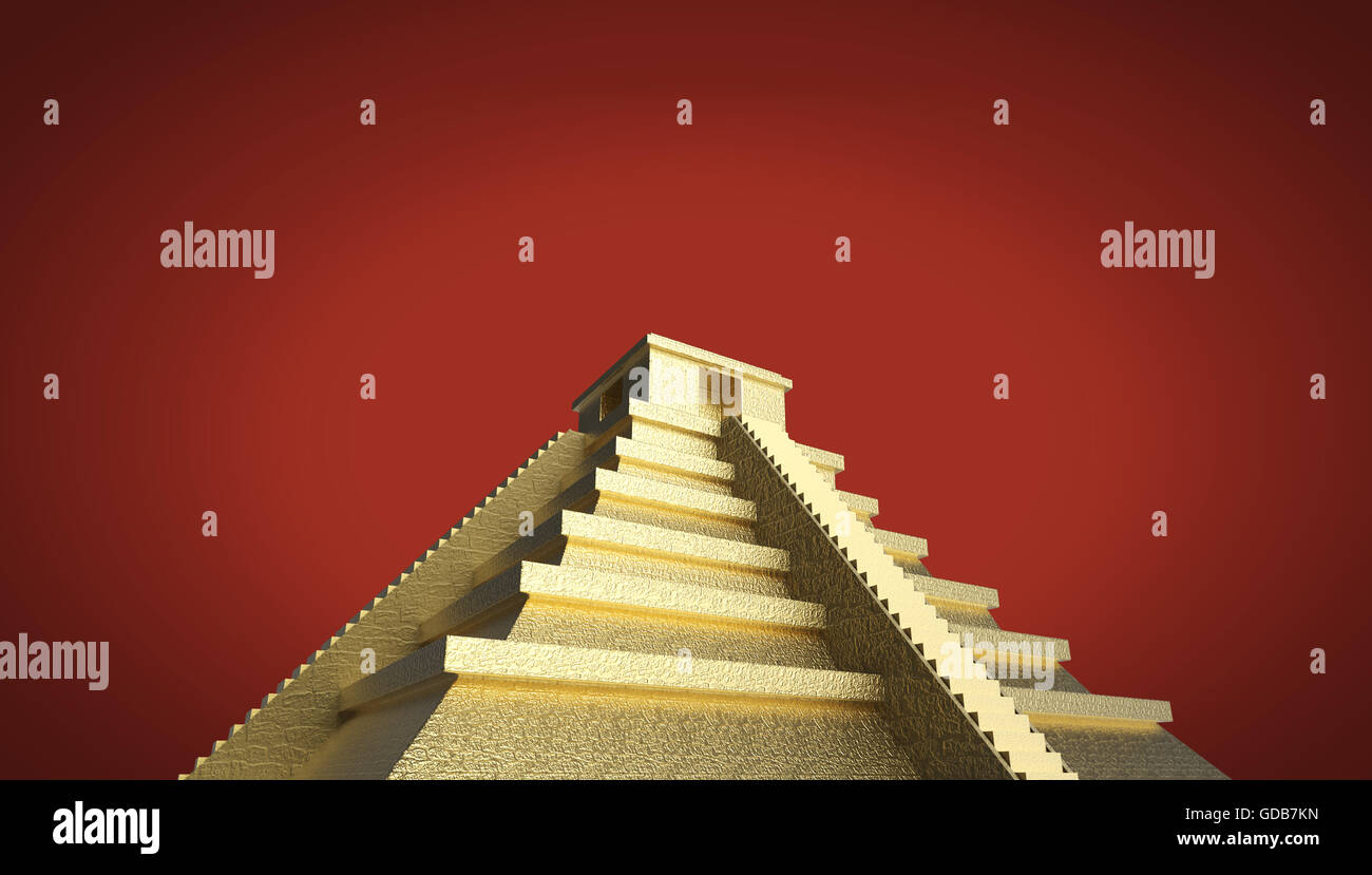 Precious golden metal Mexican Mayan Aztec Pyramid, high quality render