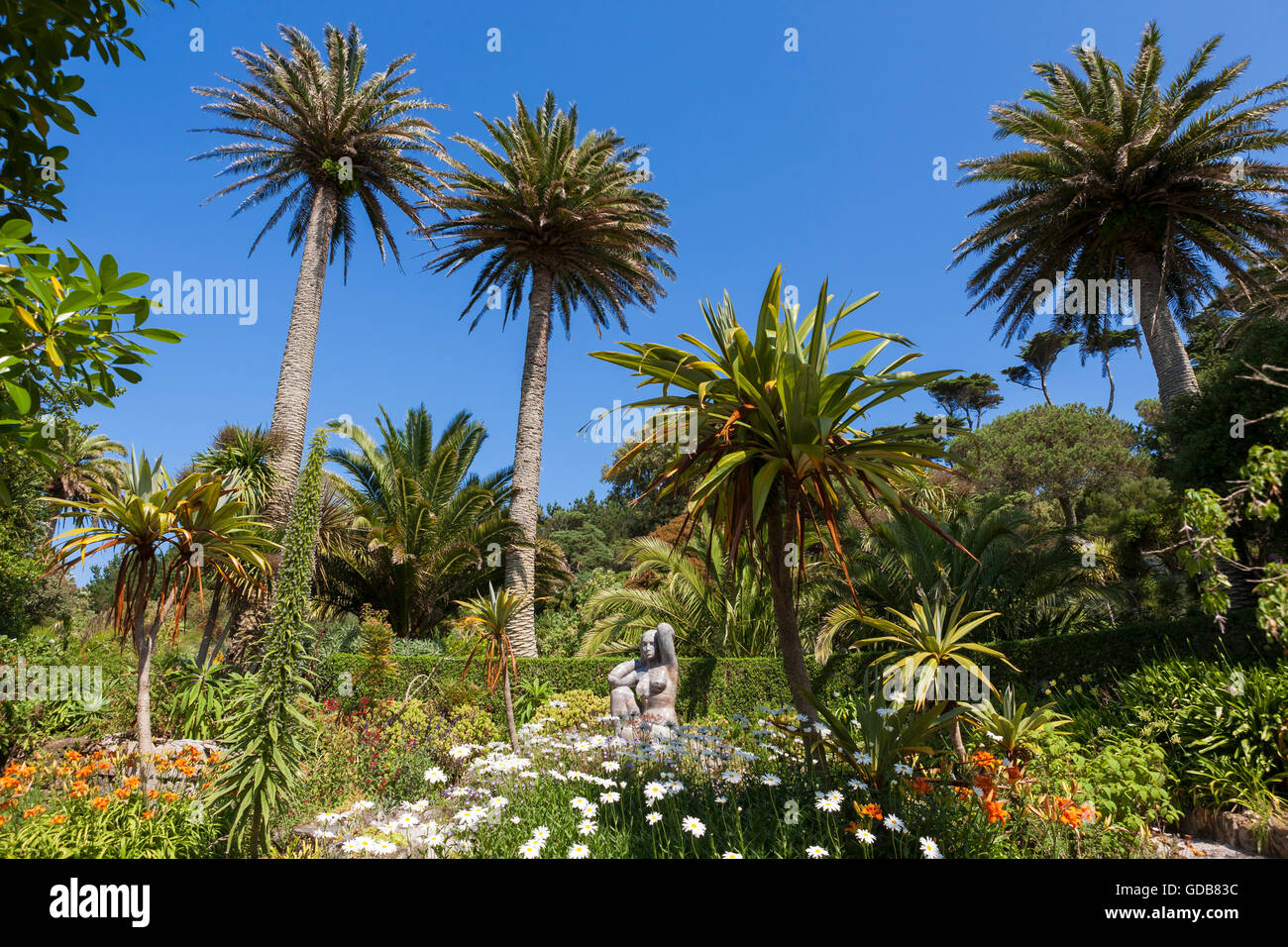 Stone sculpture of Gaia, the Earth Mother, Tresco Abbey Garden, Isles