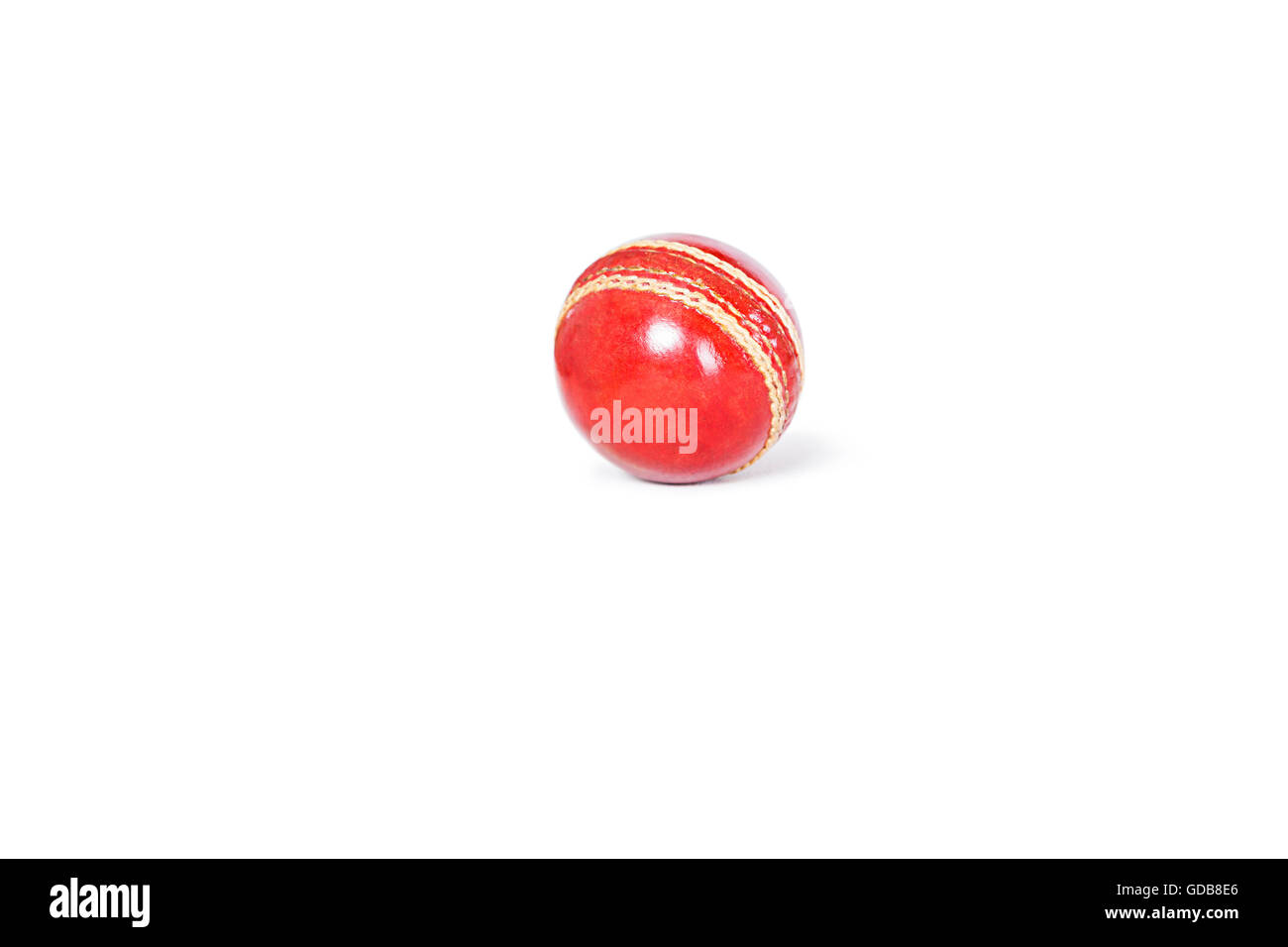 Sport Cricket Red Leather Ball Nobody Close Up White background Stock Photo
