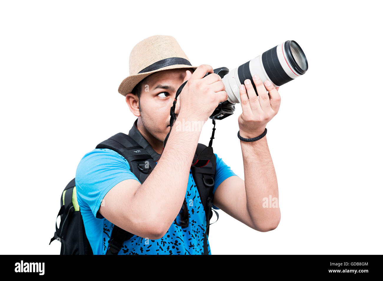 1 Indian Camera Man Photographer Holding Camera And Looking Through Clicking Picture Stock Photo