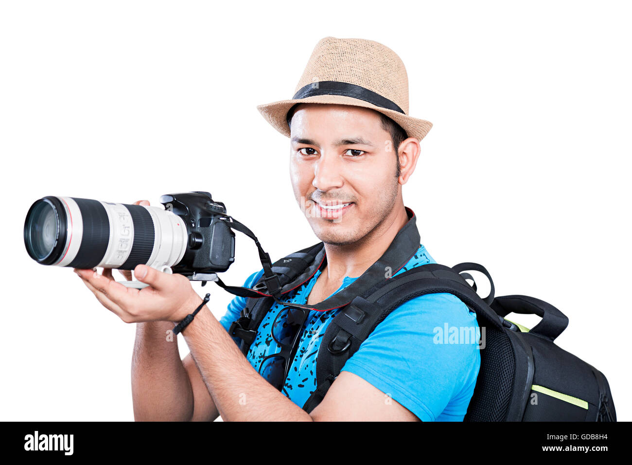 happy One Indian Cameraman Photographer Camera Clicking Picture Photography Stock Photo