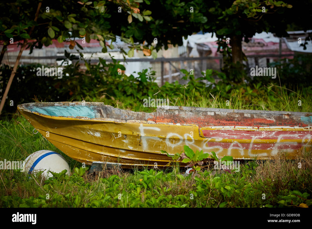 The Lesser Antilles Barbados Parish Saint Michael west indies capital Bridgetown  Brownes beech for sale sprayed on side of boat Stock Photo