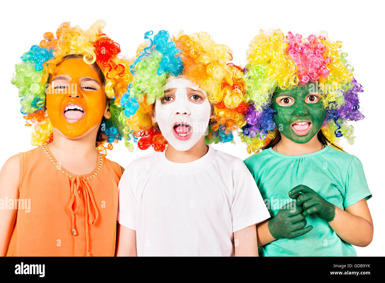 3 indians Kids friends Independence Day face paint Standing Stock Photo