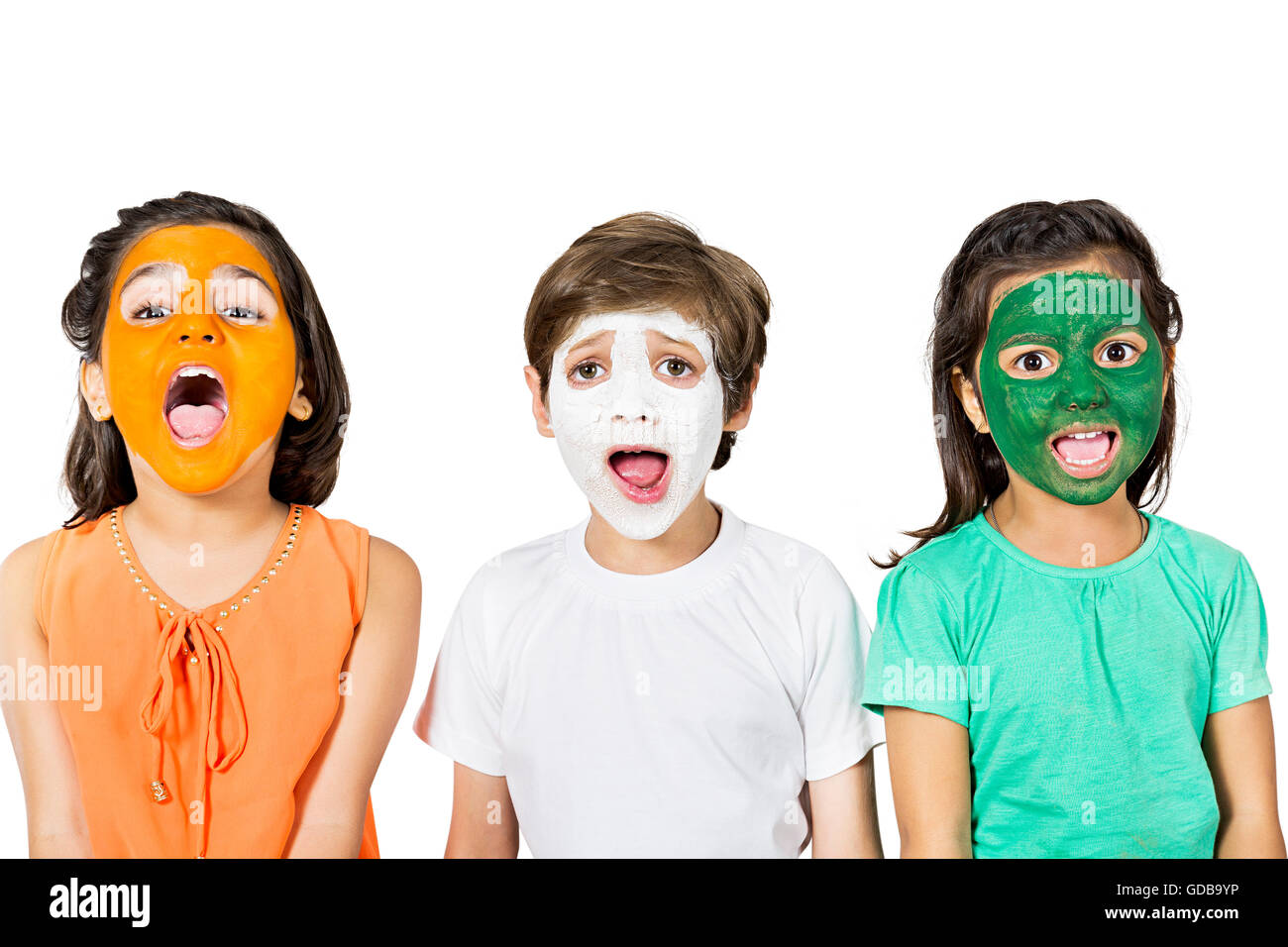 3 indians Kids friends Independence Day face paint Standing Stock Photo