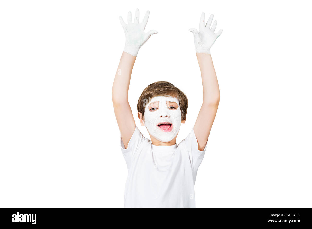 1 indian Kid boy face paint Standing shouting Stock Photo
