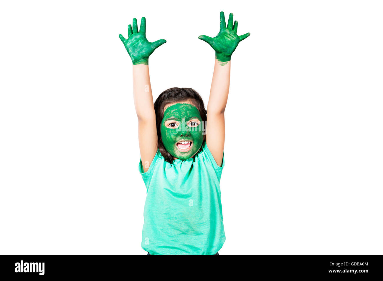 1 indian Kid girl face paint Standing shouting Stock Photo