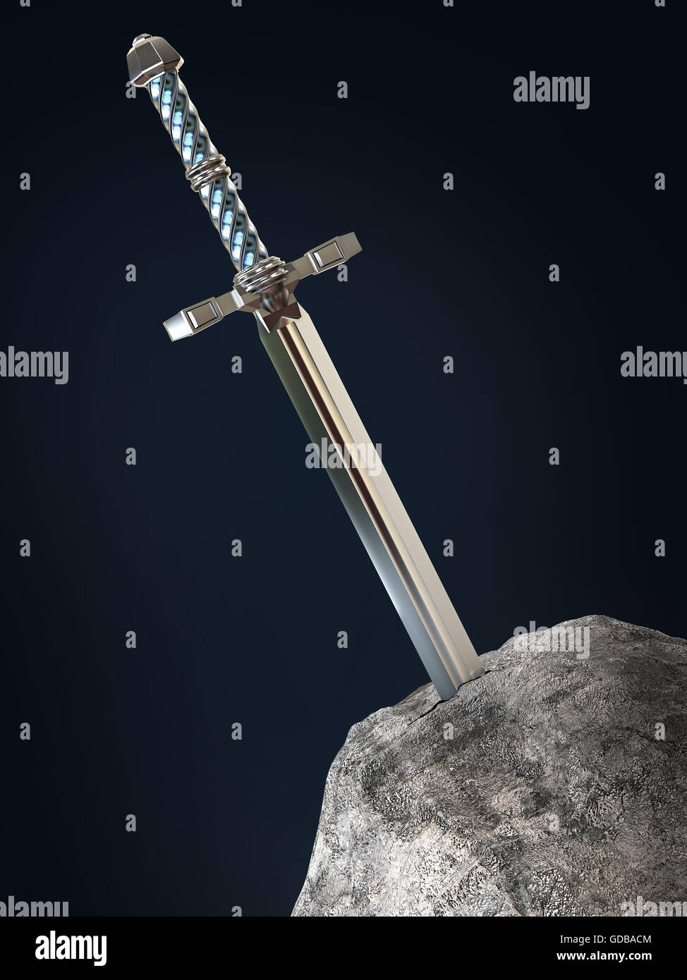 sword excalibur King Arthur stuck in the rock stone isolated render ...