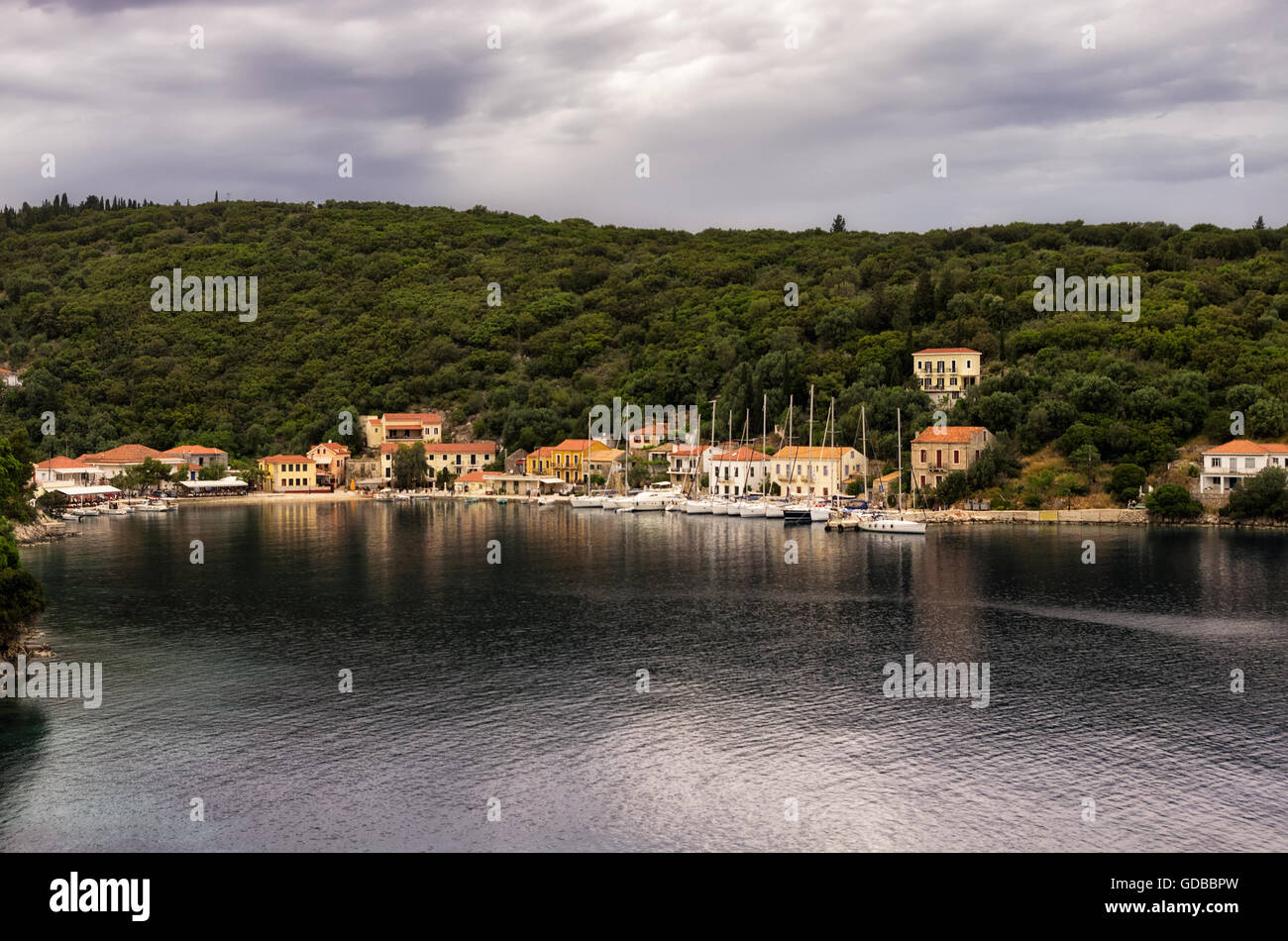 The beautiful gulf of Kioni, Ithaca island, Greece, at dusk Stock Photo