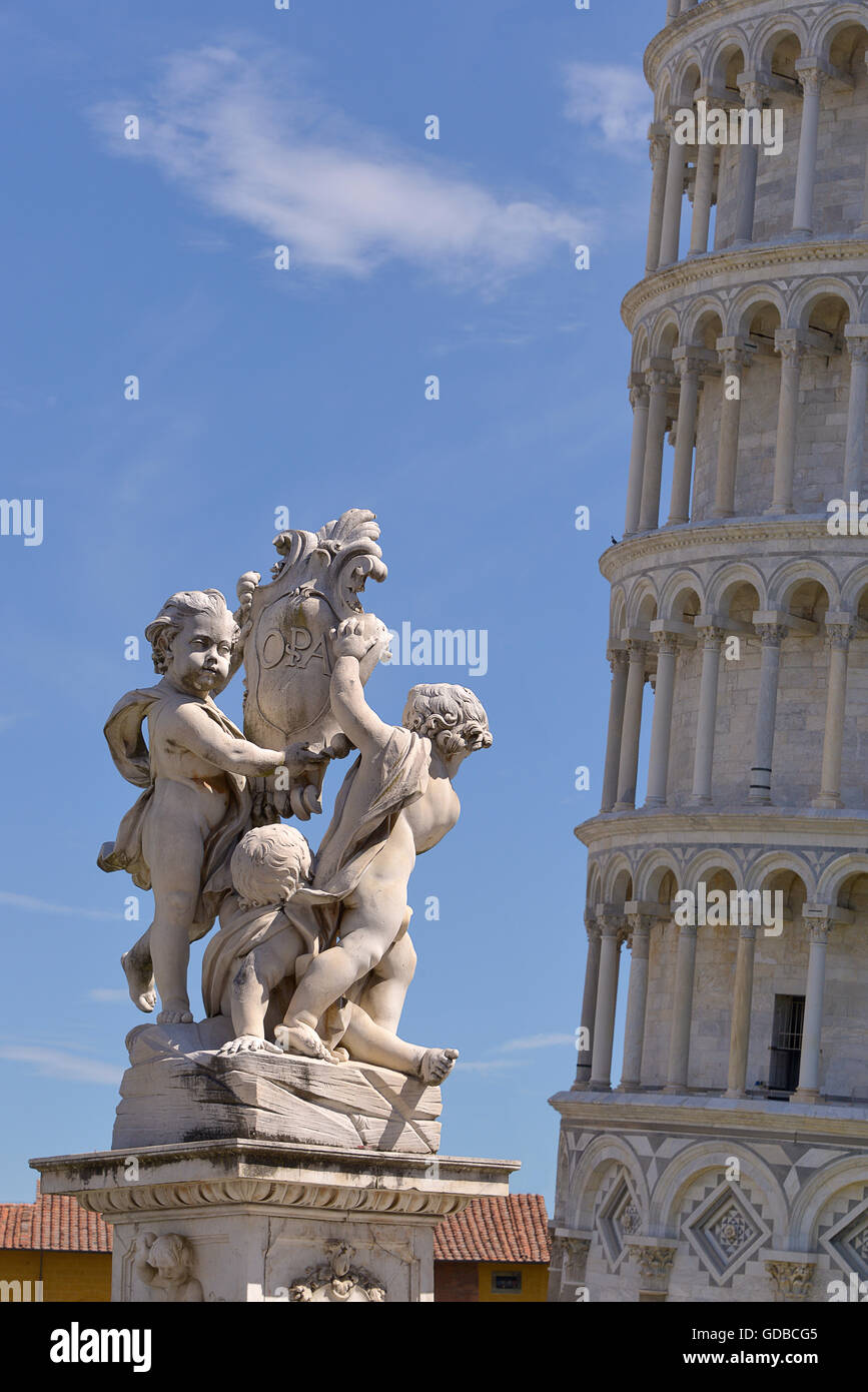 Statue and leaning Tower of Pisa Stock Photo Alamy