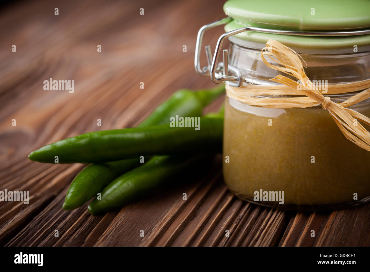 Natural diy green chilli sauce Stock Photo Alamy