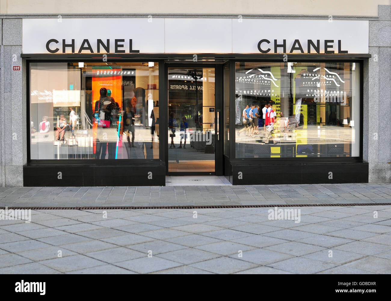 CHAMONIX, FRANCE - JULY 31: Facade of Chanel flagship store in Chamonix ...