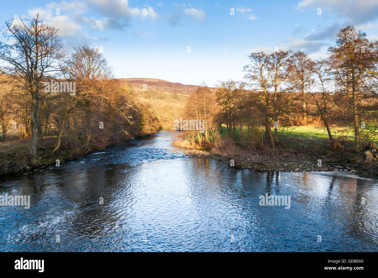 River Derwent, Derbyshire flowing through the Peak District in Spring. A view from Leadmill