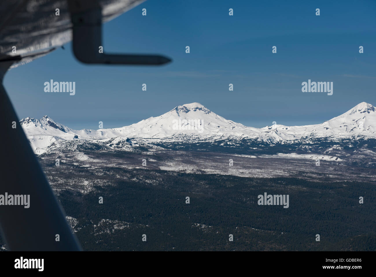 aerial view of the Three Sisters volcanoes near Bend, Oregon, USA Stock Photo