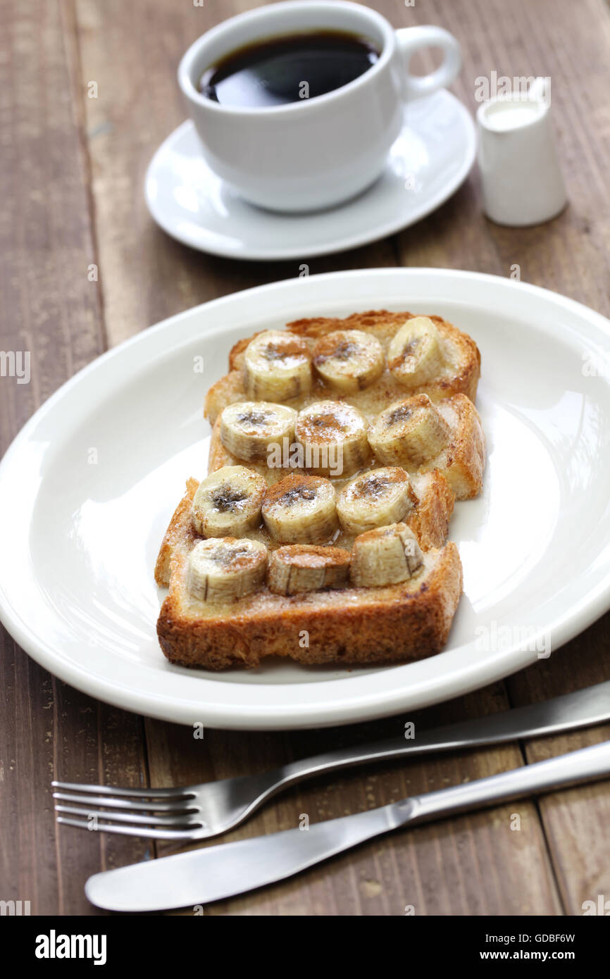 cinnamon sugar banana toast and a cup of coffee Stock Photo