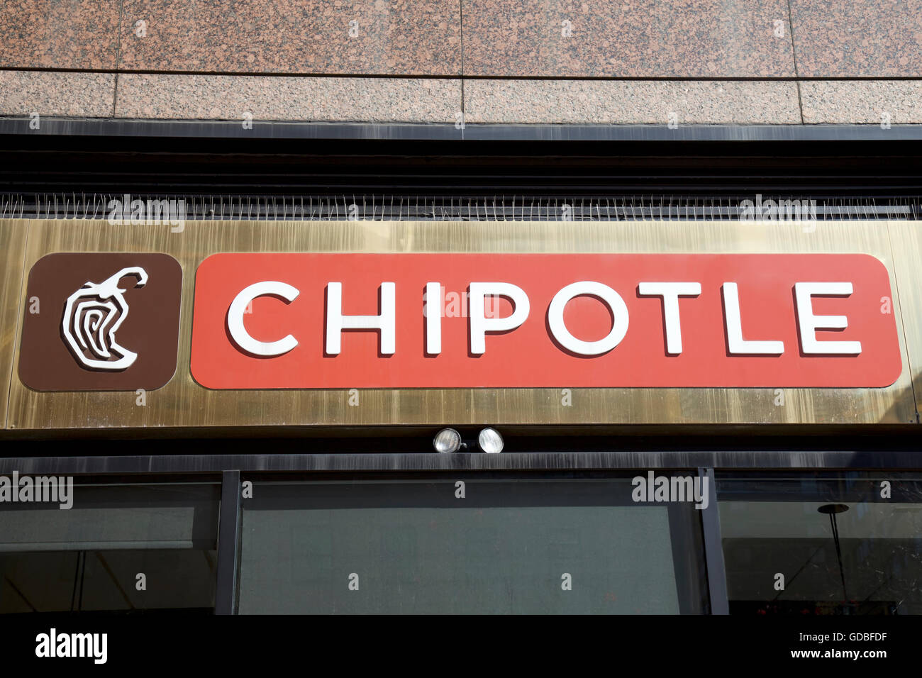 Entrance to Chipotle Mexican grill in NYC, United States America.  Chain of fast food restaurants with 2000 restaurants Stock Photo