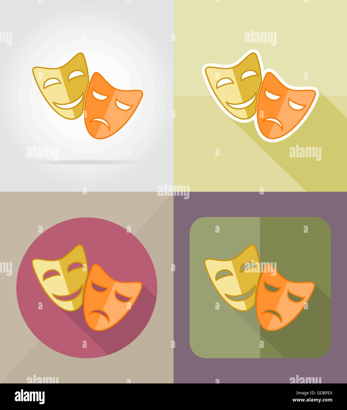 theater masks flat icons vector illustration isolated on background ...