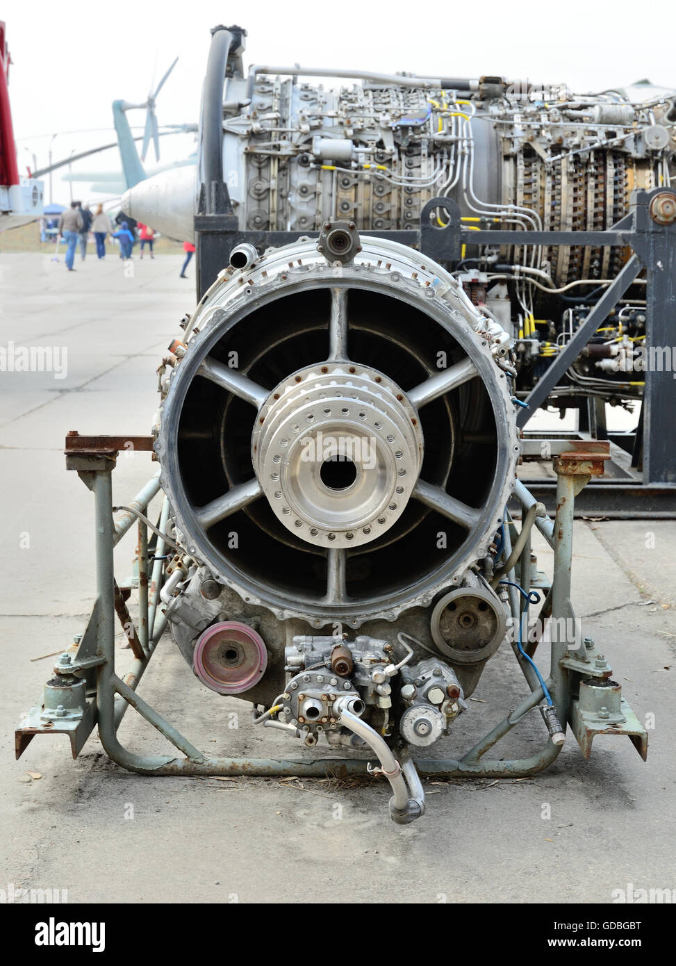 The main components of the airplane engine are located on the airfield