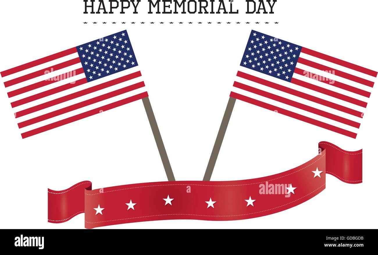 Isolated pair of american flags and a ribbon with stars for memorial ...