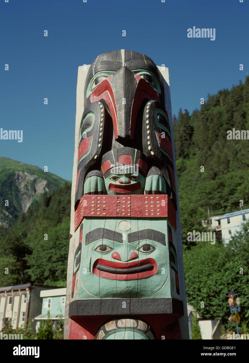 Totem Pole in Alaska Stock Photo