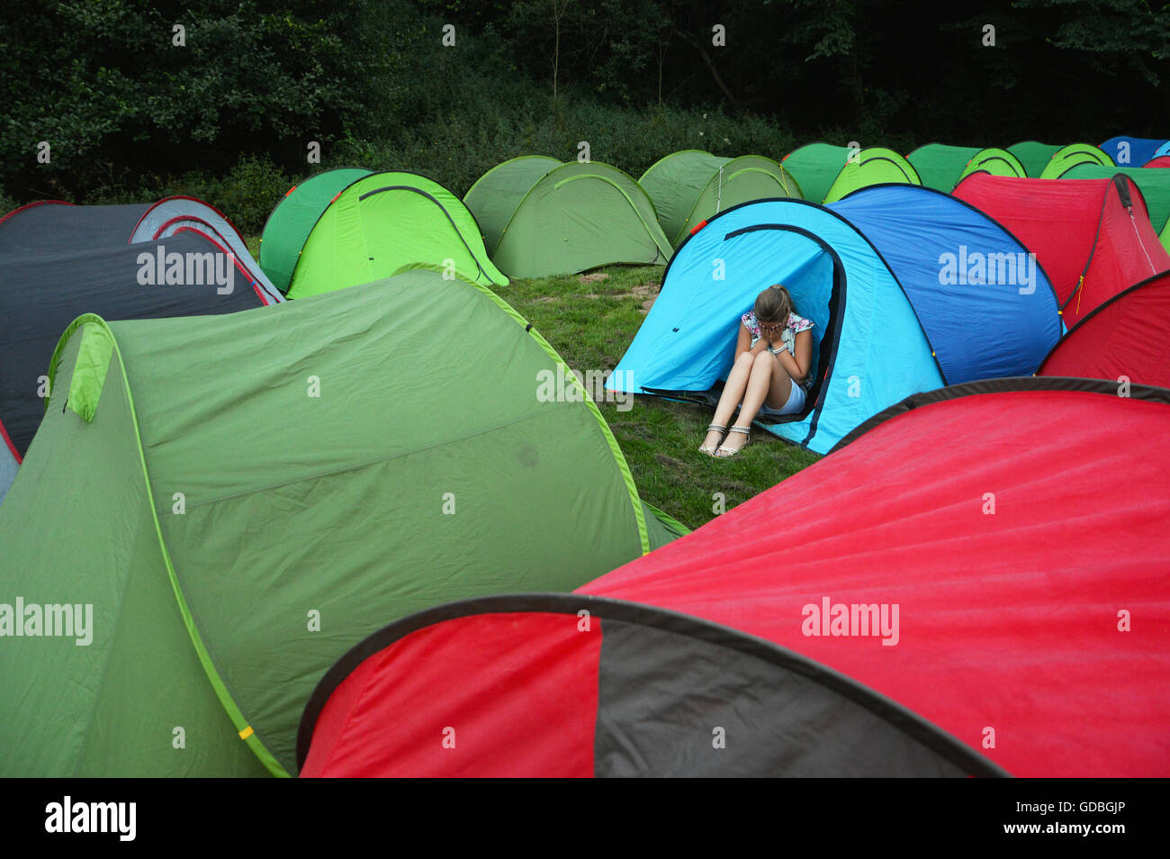 Girl on camping Stock Photo