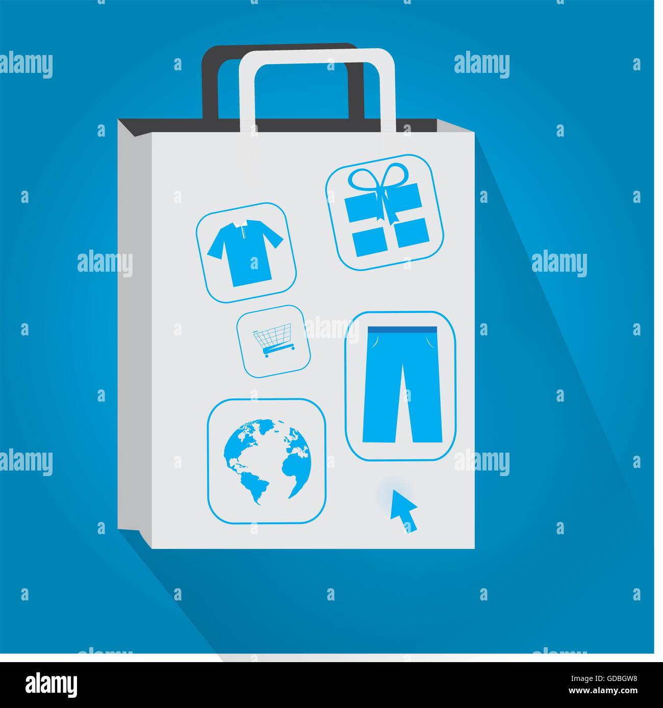 Isolated shopping bag with different icons on a blue background Stock ...