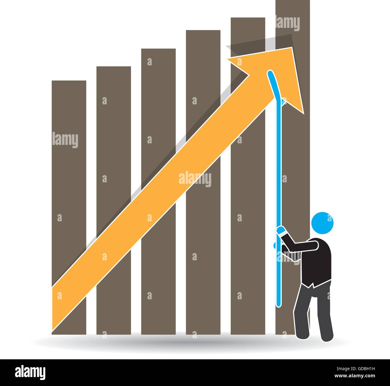 Isolated business graph with bars, an arrow and a businessman Stock ...