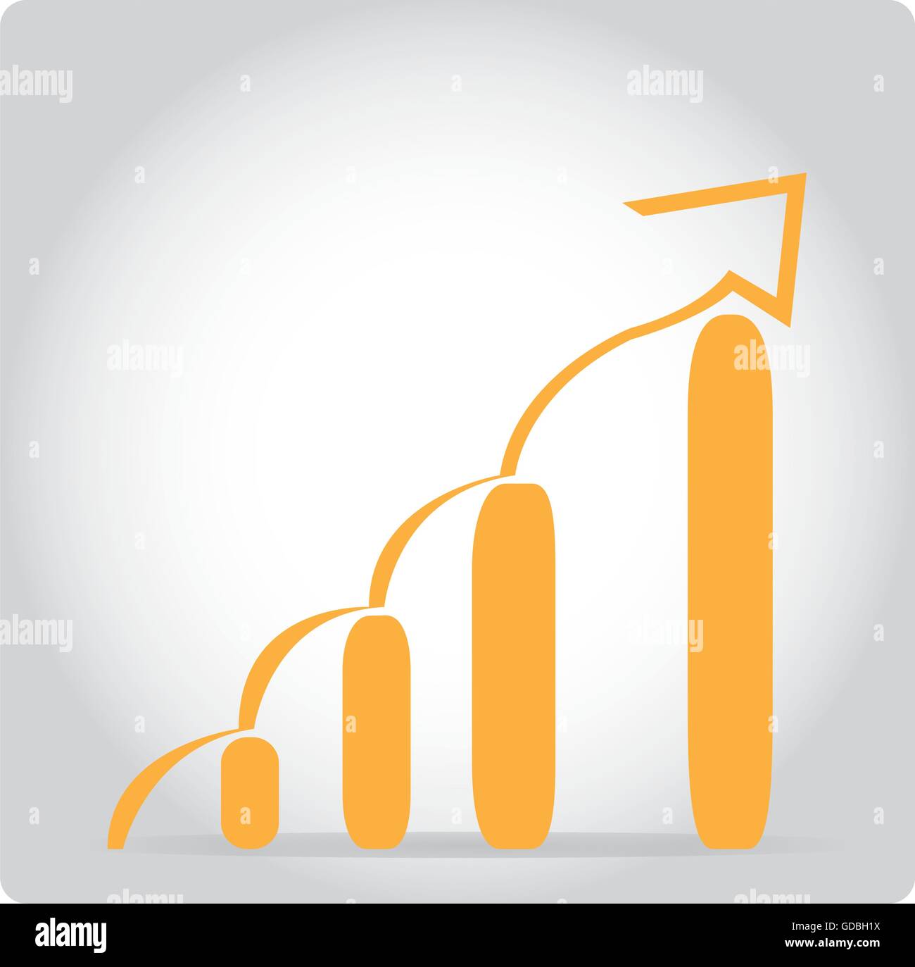 Isolated business graph with bars and an arrow on a grey background ...