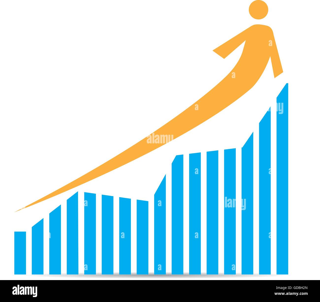 Isolated business graph with bars and an arrow on a white background ...