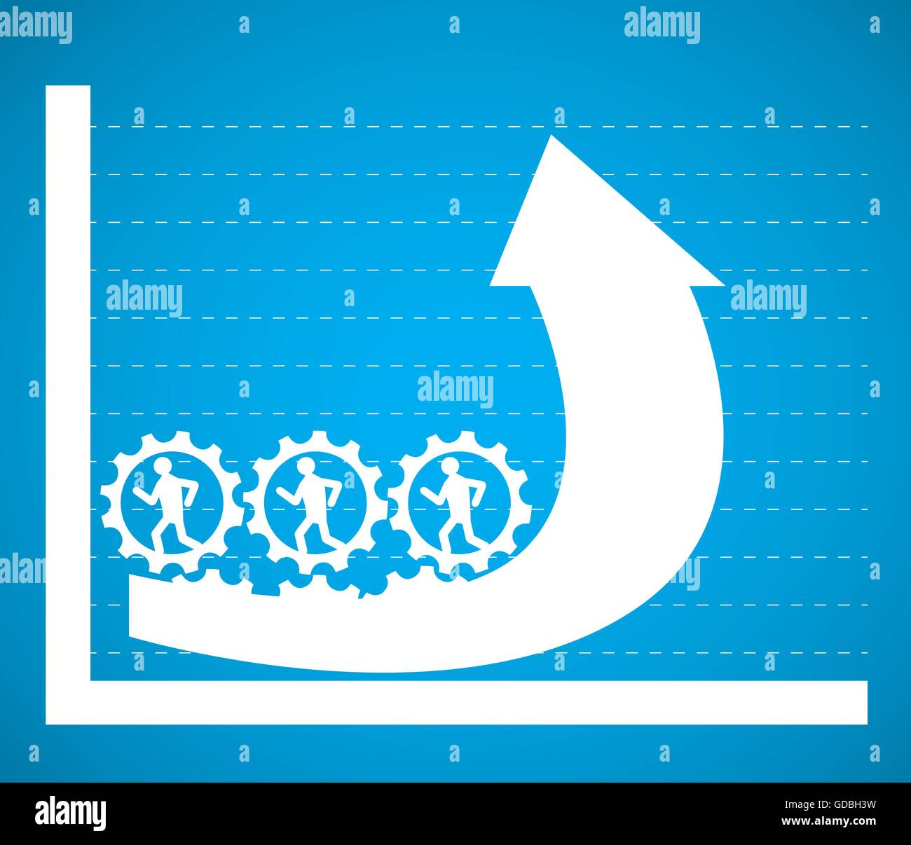 Group of people working together on gears to raise a graph Stock Vector ...