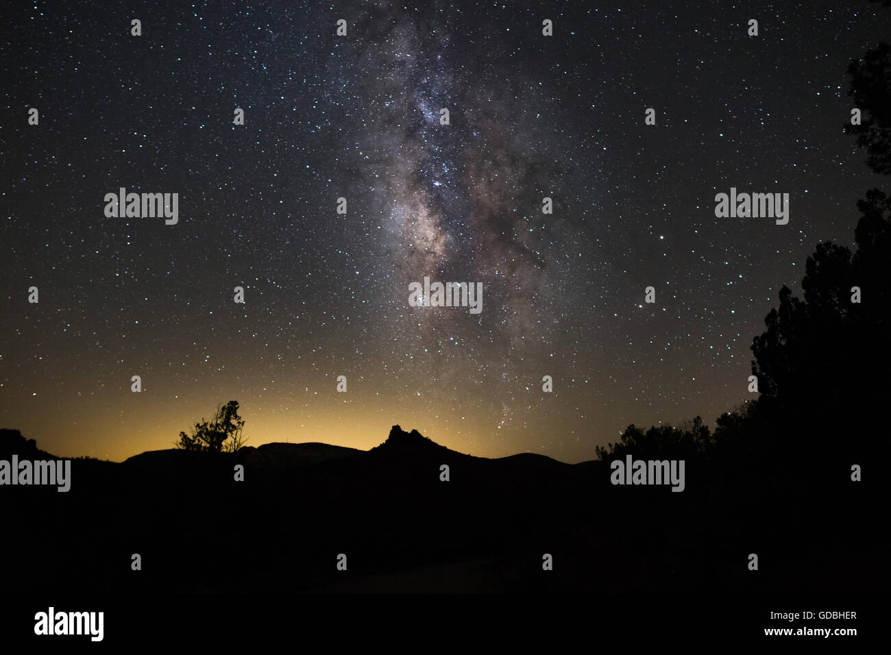 Night sky and Milky Way Galaxy in Sedona, Arizona Stock Photo