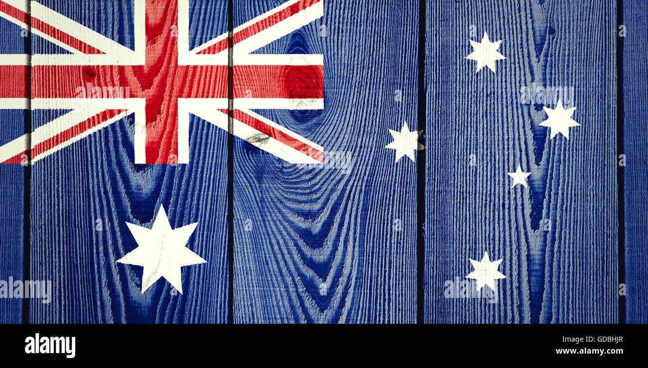 Australia flag painted on wood background Stock Photo - Alamy