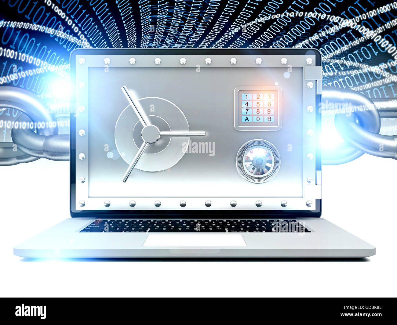 notebook with safe screen and binary code background 3d Stock Photo - Alamy