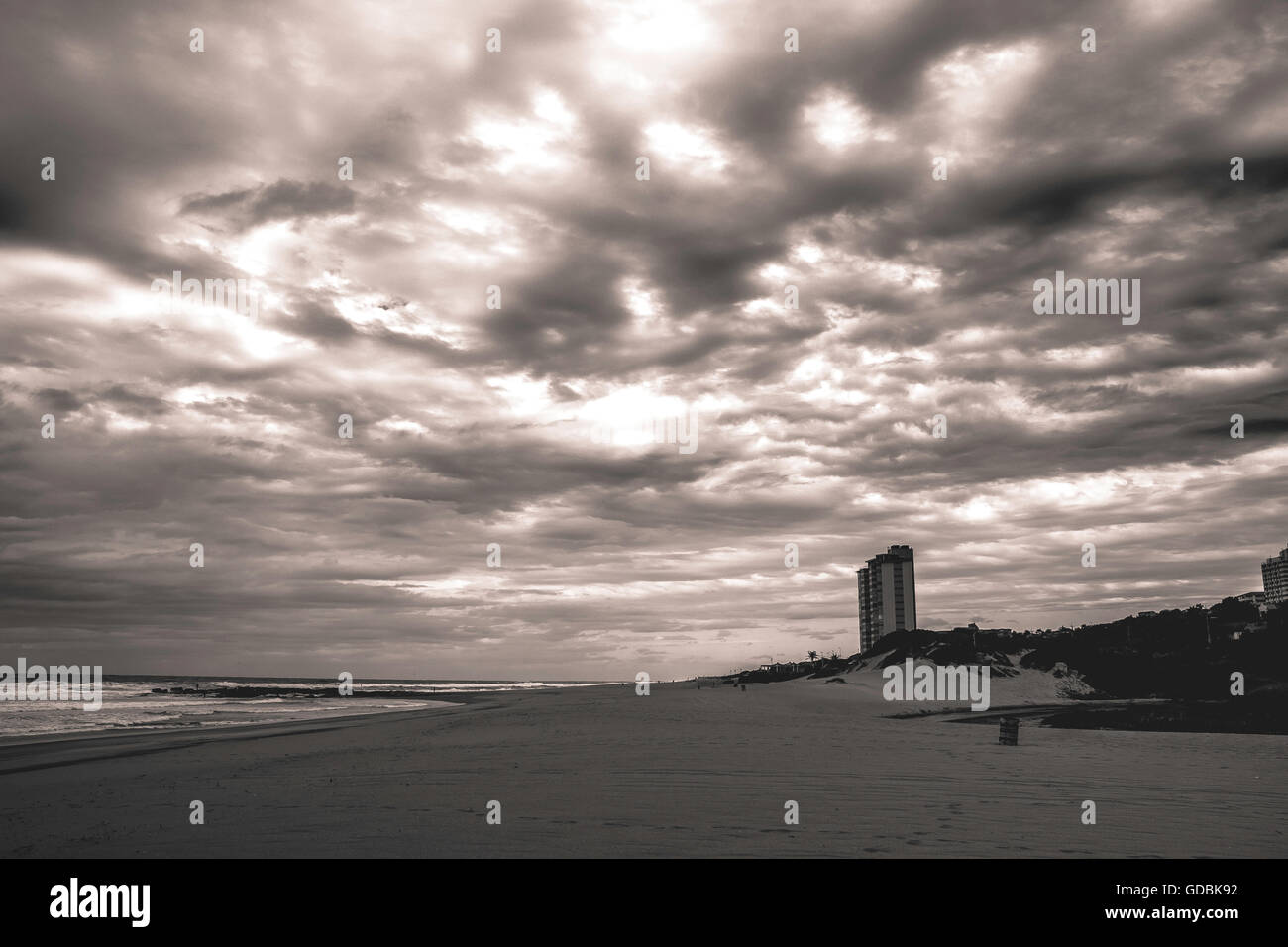 Cloudy skies over Amanzimtoti beach, KZN, South Africa. Stock Photo