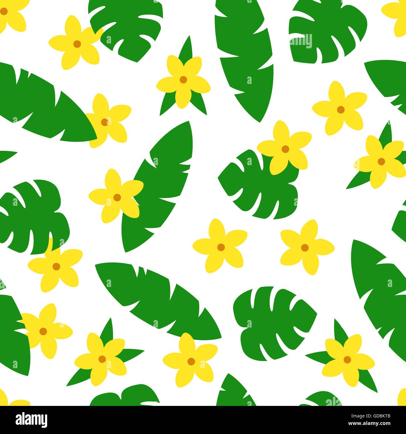 Seamless pattern with tropic leaves and flowers on white background ...