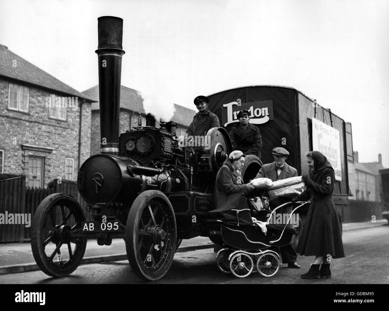 transport / transportation, steam engine, with laundry trailer, 'Puffing Billy', steam mobile, 1950s, Additional-Rights-Clearences-Not Available Stock Photo