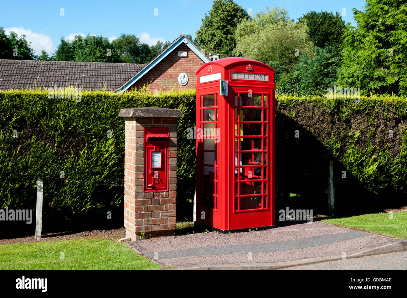 Defibrillator telephone box and post box, Ragdale village