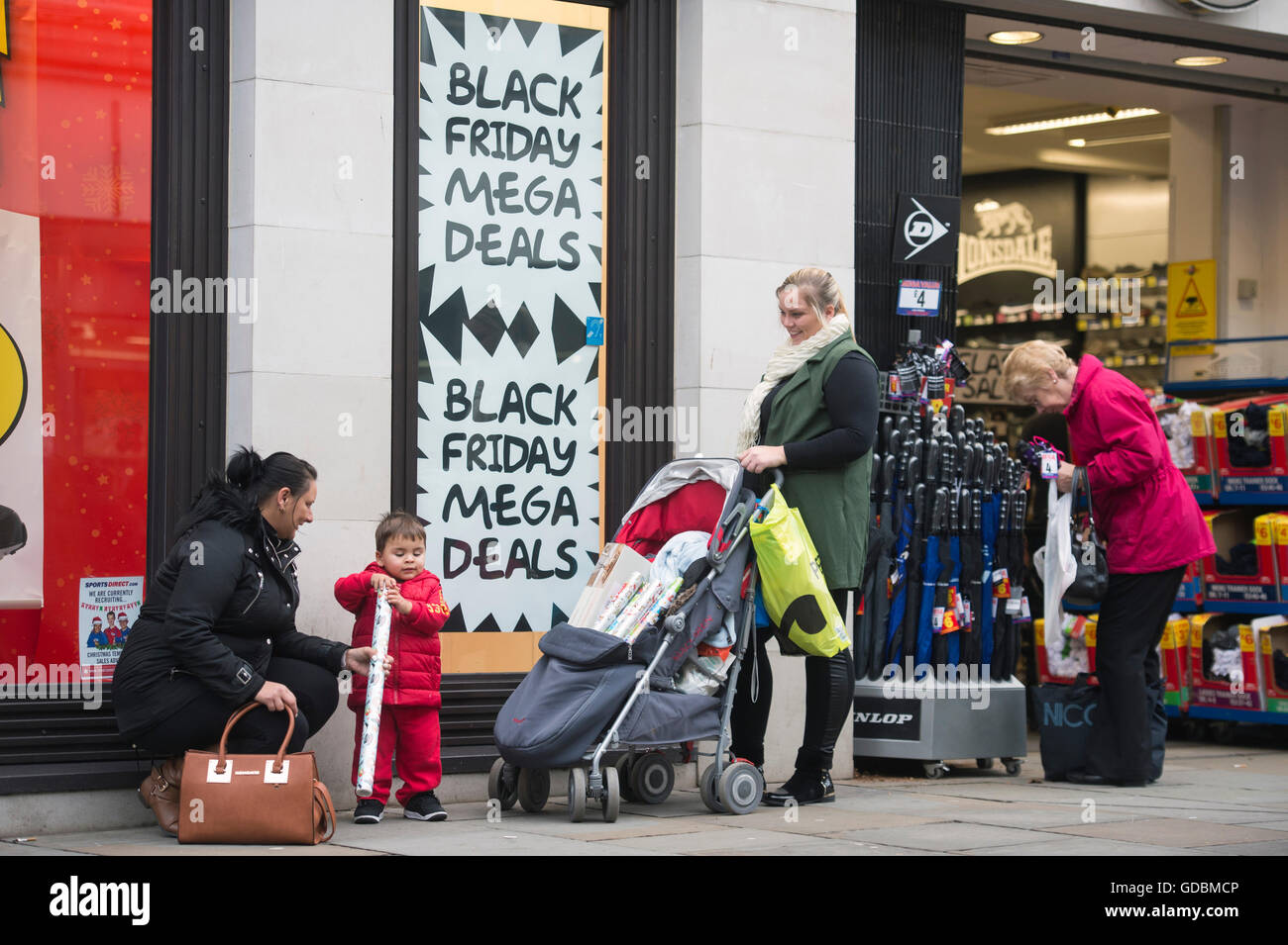 Posters offering ‘Black Friday’ deals in shops on Gloucester’s Northgate Street UK Stock Photo