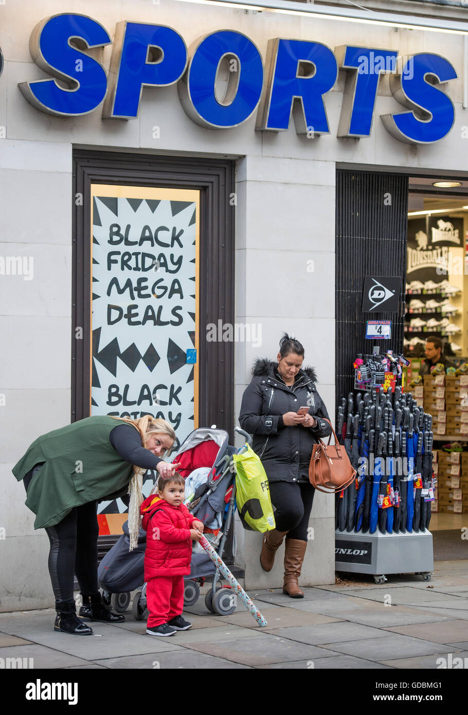 Posters offering ‘Black Friday’ deals in shops on Gloucester’s Northgate Street UK Stock Photo