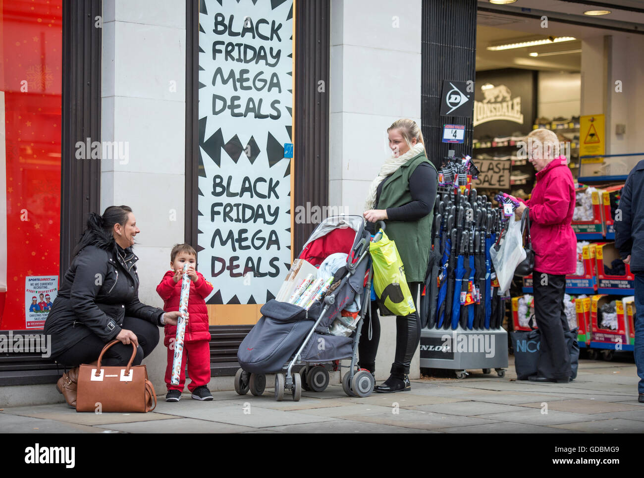 Posters offering ‘Black Friday’ deals in shops on Gloucester’s Northgate Street UK Stock Photo